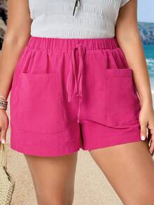 EMERY ROSE Shorts color rosa fuerte de talla grande con bolsillos, verano - Rosa Fucsia - Ver 4