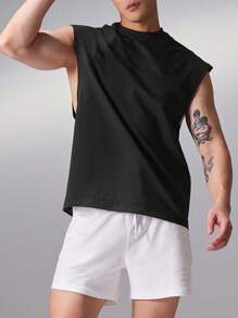 Manfinity Sport Corelite Camiseta de tirantes de verano para hombre de talla grande con cuello redondo, letra y bandera impresas - Negro - Ver 3