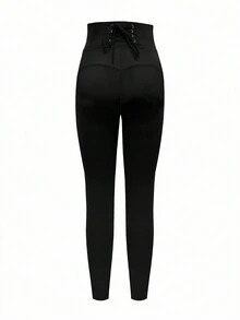 Solid Color Criss-Cross Waistband Fitted Long Pants, Music Festival Summer Spring Outfits For Women, Capris For Women