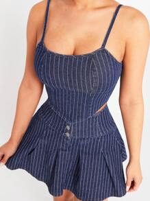 Denimoi Conjunto de 2 piezas de top de tiras y falda de denim a rayas