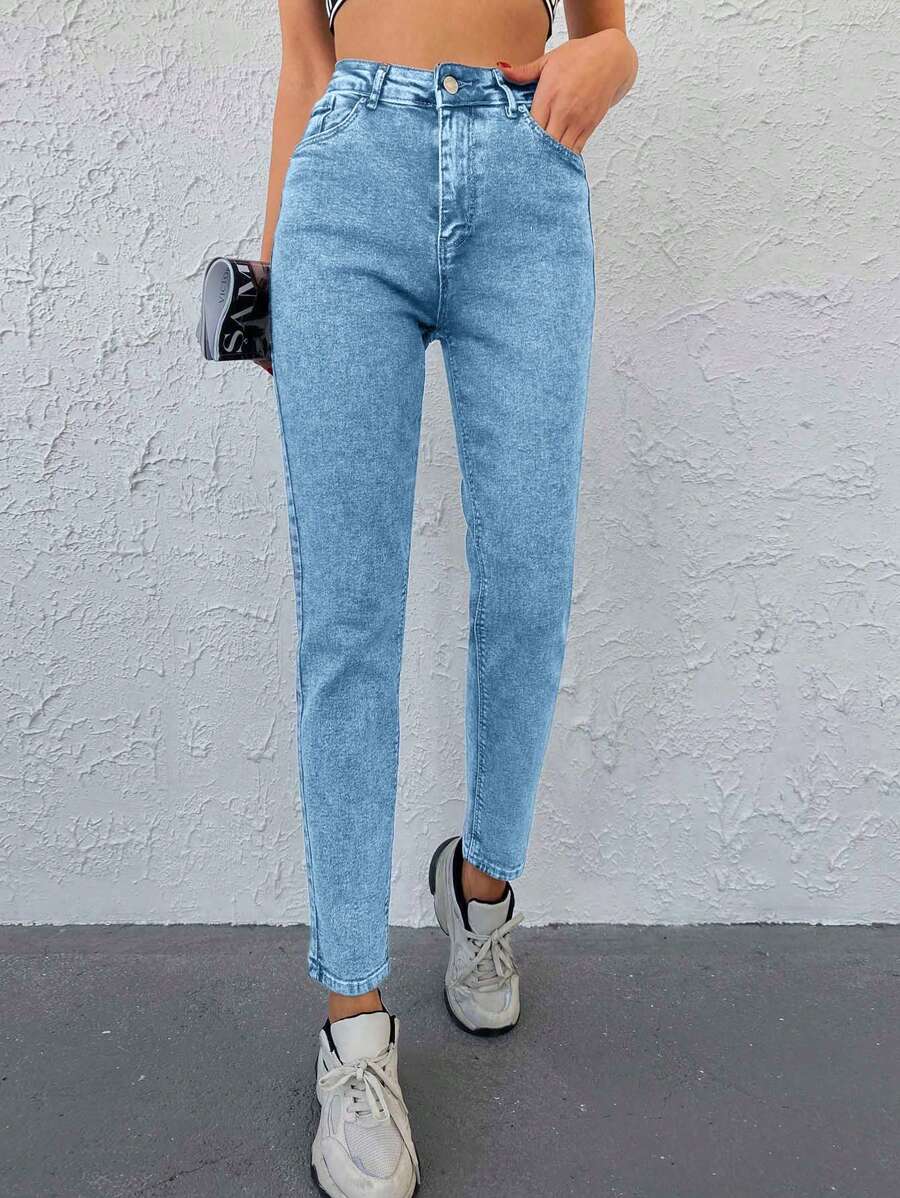 Cloudara Zipper Fly Tapered Jeans - Light Wash - View 1