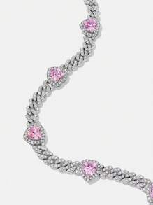 SHEIN X SAMADHI SHEIN ICON Collar con cadena de aleación en forma de corazón de estrás con circonia cúbica rosa