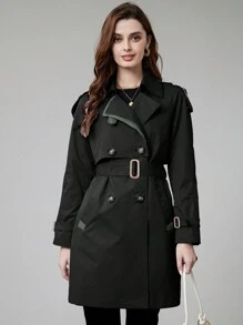 MIEGOFCE Double Button Belted Trench Coat - Black - View 6