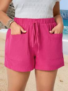 EMERY ROSE Shorts color rosa fuerte de talla grande con bolsillos, verano - Rosa Fucsia - Ver 5