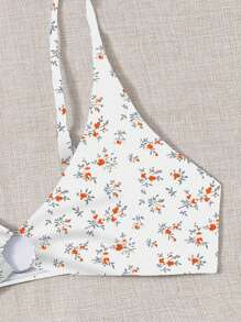 SHEIN Swim Summer Beach Women's Floral Printed Simple Bikini Set, Random Color - Burnt Orange - View 3