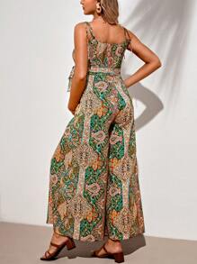 SHEIN 孕婦度假波西米亞寬腿連身褲，洋香草印花細肩帶 - 彩色 - 查看 8