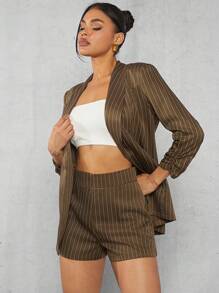 Hauture Blazer De Cuello De Chal Con Estampado A Rayas Y Shorts