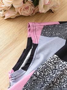 SHEIN CURVE+ Plus Size Colorblock Short Sleeve T-Shirt For Summer Graphic Cheetah Print Tees Women Tops