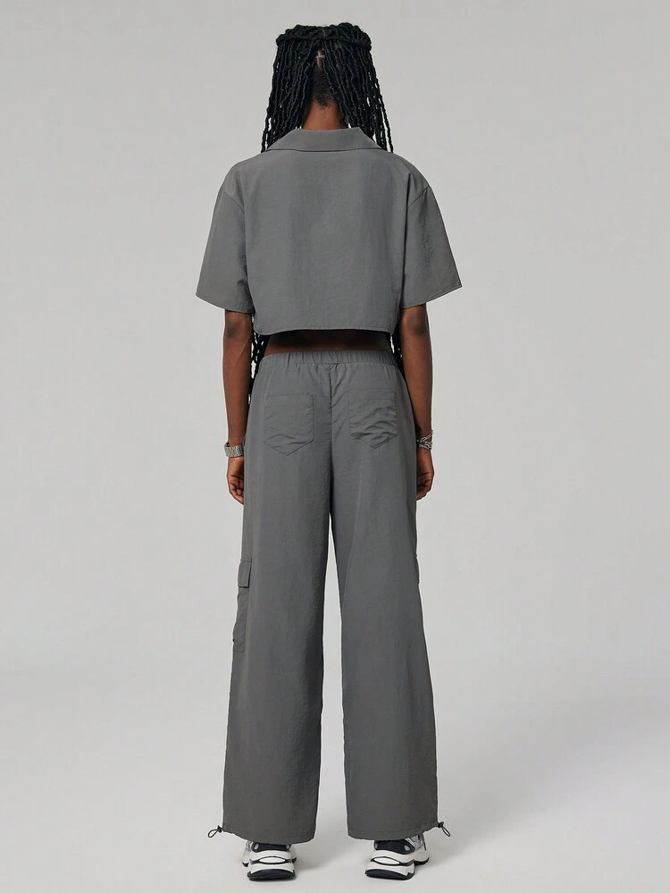 Solid Color Outfit Set Of Workwear Shirt And Pants