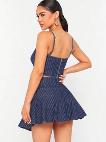 Denimoi Conjunto de 2 piezas de top de tiras y falda de denim a rayas