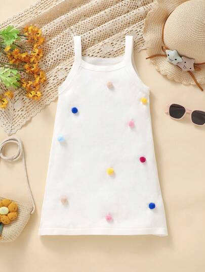 SHEIN Váy len hai dây mảnh trang trí tua rua tua rua cho bé gái mùa hè