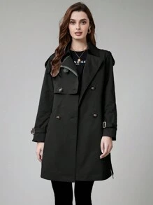 MIEGOFCE Double Button Belted Trench Coat - Black - View 2