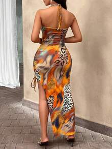 SHEIN Slayr In Động vật Nối Nhẹ Dây Váy bodycon Với dây rút & Tách đùi ( Họa tiết Ngẫu nhiên ) - Nhiều màu - Xem 2