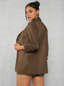 Hauture Blazer De Cuello De Chal Con Estampado A Rayas Y Shorts