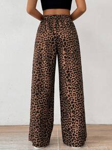 SHEIN EZwear 女式彈性腰寬腿豹紋寬鬆長褲 - 彩色 - 查看 2