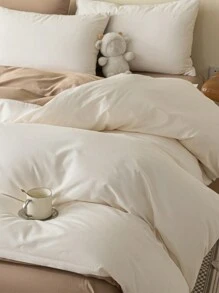 3pcs Beige & Deep Coffee Tone Bedding Duvet Cover And Pillow Sham Set - White - View 4