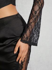 Hauture 镂空前蕾丝耸肩带紧身胸衣短款性感上衣 - 黑色 - 查看 6