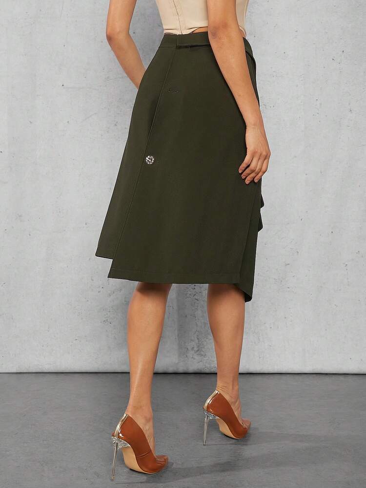 Elegant Commuting Solid Color Wrap Asymmetric Skirt