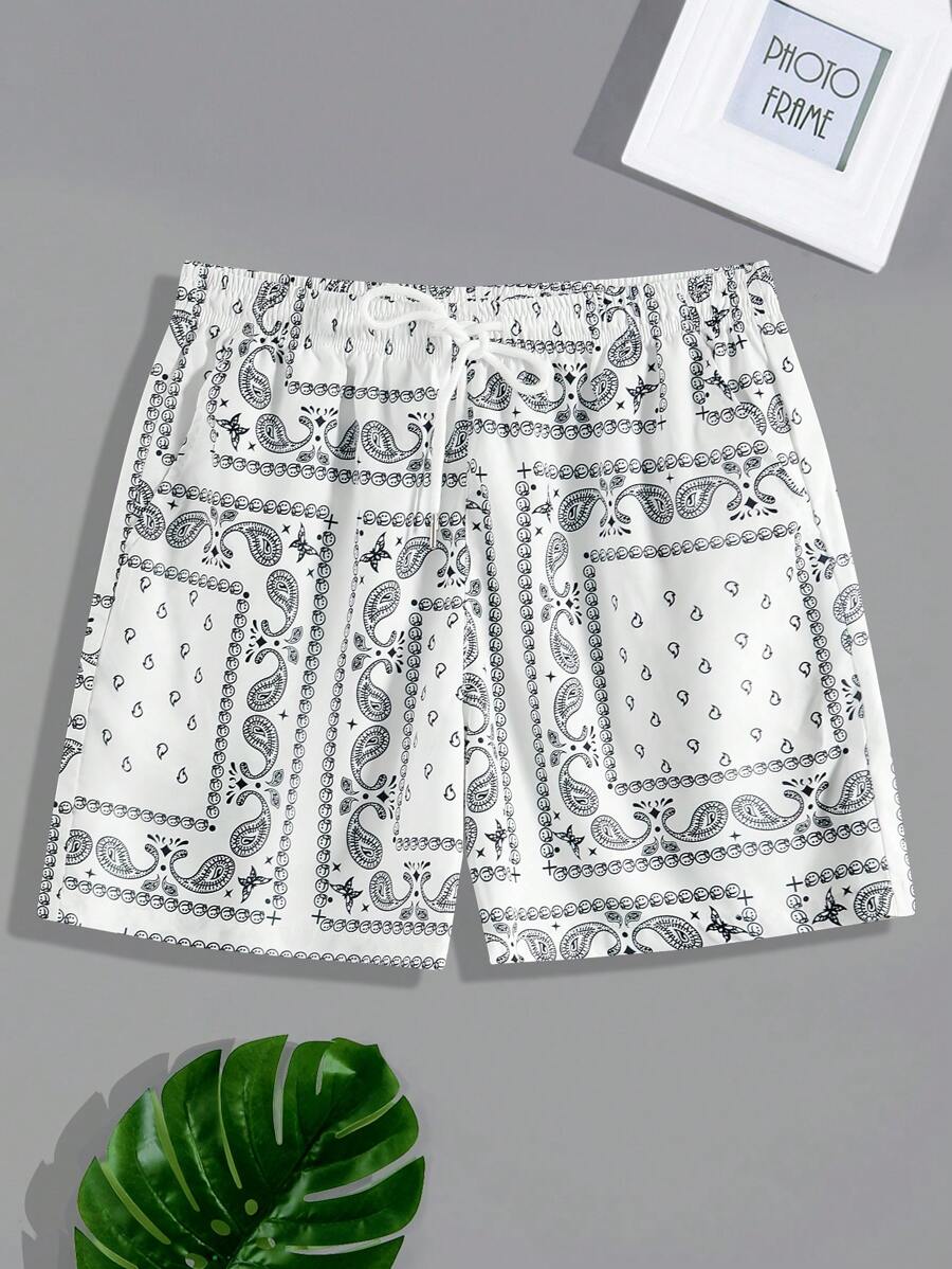 Manfinity Chillmode Loose-Fit Men's Paisley Print Drawstring Waist Shorts