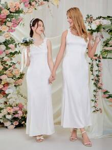 Women White Hollow Out Long Tank Dress For Family Matching Outfits (2 Pieces Sold Separately) - White - View 11