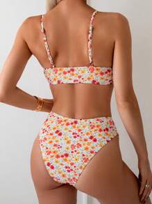 SHEIN Swim Summer Beach Ditsy Floral Print Spaghetti Strap Bikini Set, Random Print - Multicolor - View 2