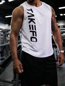 GymBeat Men Plus Size Round Neck Letter Print Vest And Solid Color Shorts Summer Sports Suit Gym Set Workout Set - Multicolor - View 1