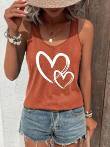 INAWLY Valentine Heart Pattern V-Neck Sleeveless Tank Top For Summer Leisure Time