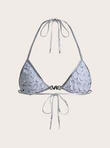 SHEIN ICON Y2K夏季春季派對金屬吊頸微短三角背心上衣 - 銀色 - 查看 2