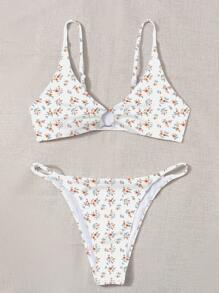 SHEIN Swim Summer Beach Women's Floral Printed Simple Bikini Set, Random Color - Burnt Orange - View 1