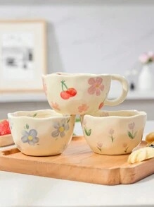 SHEIN 1 件奶油色手持不对称陶瓷杯、早餐杯、咖啡杯圣诞节节日礼物