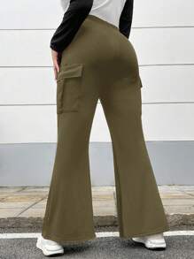 SHEIN EZwear Plus Size Solid Color Casual Pants With Pockets - Army Green - View 2