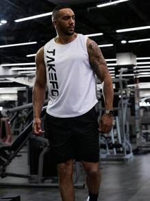 GymBeat Men Plus Size Round Neck Letter Print Vest And Solid Color Shorts Summer Sports Suit Gym Set Workout Set - Multicolor - View 5
