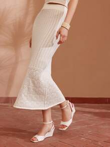 MOTF PREMIUM POINTELLE KNIT SOLID SKIRT - White - View 3