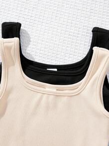 SHEIN Young Girl Street Style Knitted Solid Color Bodysuit, 2pcs/Set, Spring/Summer - Black - View 5