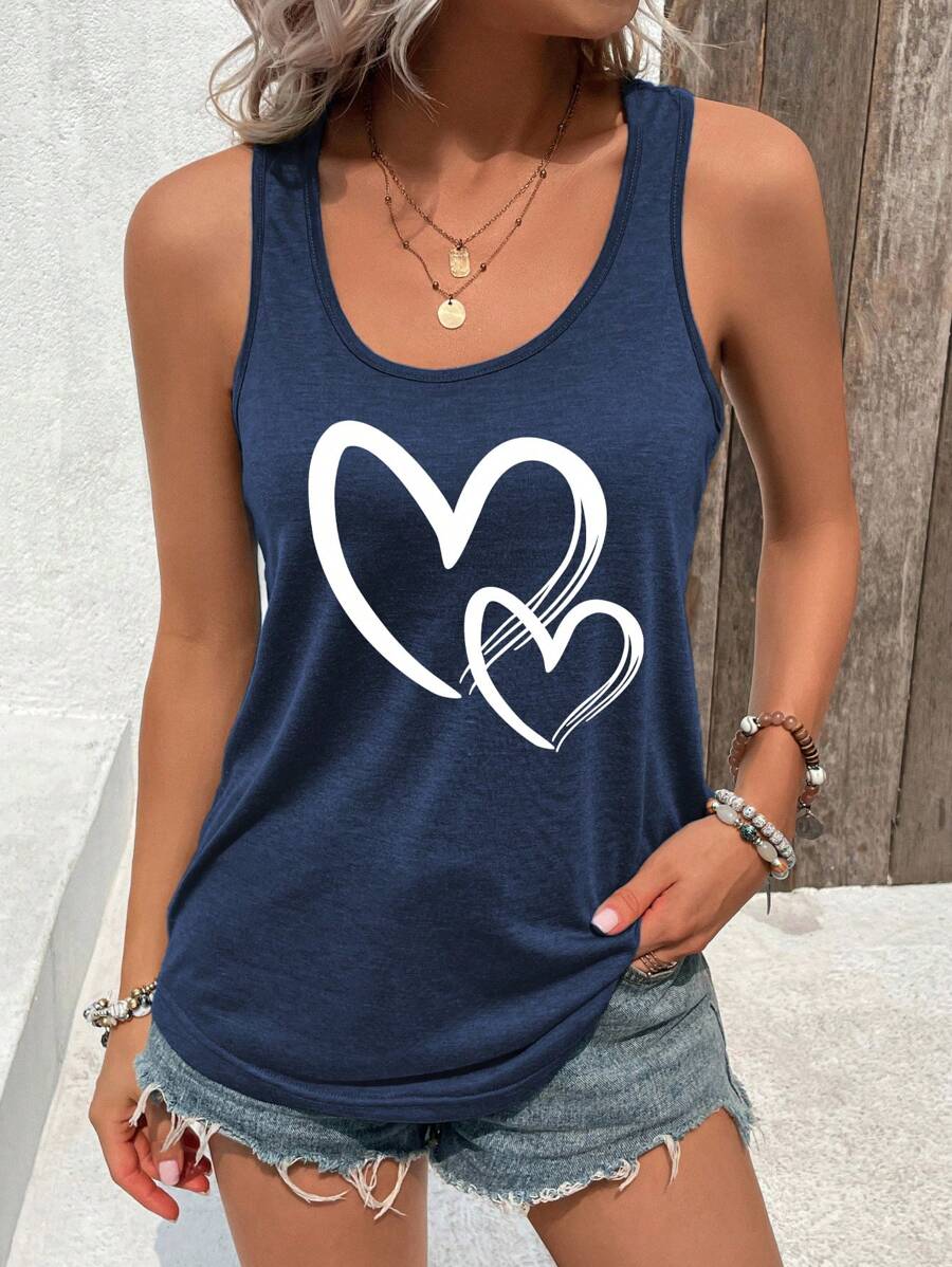 INAWLY Của phụ nữ Ngày lễ tình nhân Love Hình trái tim Áo ba lỗ - Màu xanh lam - Xem 1