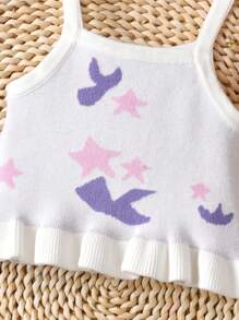 Baby Girl Summer Pentagram Pattern Knitted Tank Top And Woven Shorts Set