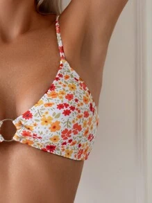 SHEIN Swim Summer Beach Ditsy Floral Print Spaghetti Strap Bikini Set, Random Print - Multicolor - View 3