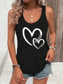 INAWLY Valentine's Day Heart Pattern Tank Top - Black - View 4