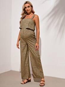 SHEIN Maternity Holiday Casual Printed Sleeveless Nursing Jumpsuit
