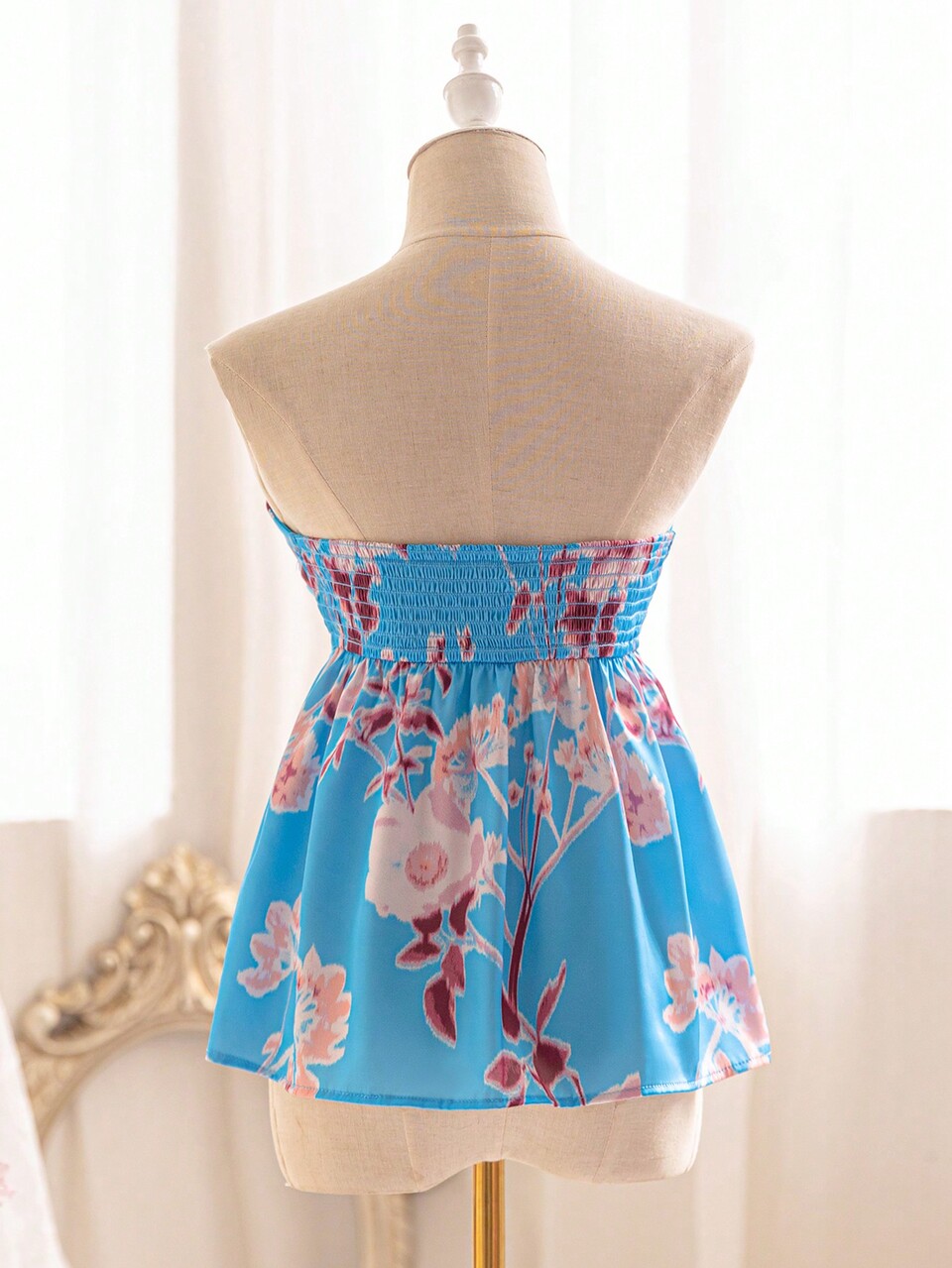 Vacation Women's Summer Romantic Floral Tie Front Tube Top With Slit Hem, Fashion & Stylish, Perfect For Wedding Season