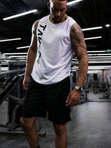 GymBeat Men Plus Size Round Neck Letter Print Vest And Solid Color Shorts Summer Sports Suit Gym Set Workout Set - Multicolor - View 7
