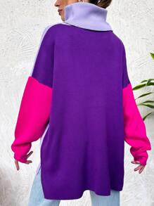 SHEIN Cottnline 女式連帽領、下垂膀位、對比度毛衣 - 紫色 - 查看 2