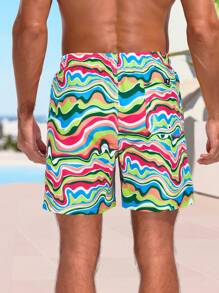 Manfinity Swimmode Men's Vacation Style Ocean Wave Striped Printed ...