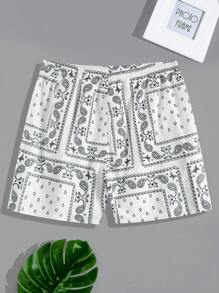 Manfinity Chillmode Loose-Fit Men's Paisley Print Drawstring Waist Shorts