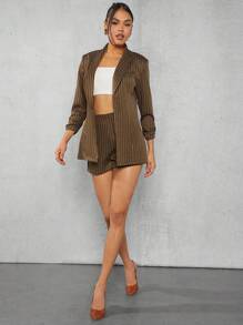 Hauture Blazer De Cuello De Chal Con Estampado A Rayas Y Shorts