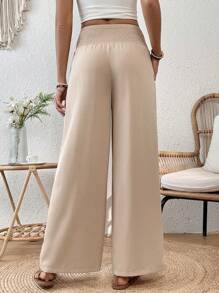 EMERY ROSE Pantalones Anchos De Pierna Para Mujer Con Pliegues Y Shirred, De Color Sólido - Caqui - Ver 2