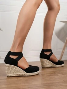 Zapatos planos de plataforma con puntera redonda y fácil de poner para mujeres - Negro - Ver 4