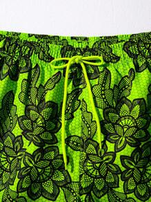 Manfinity KASUA Men Floral Print Drawstring Wide Leg Beach Shorts For Vacation - Green - View 4