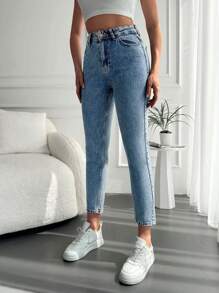 SHEIN Cottnline Black Tapered Jeans - Light Wash - View 4