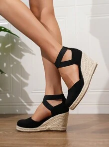 Zapatos planos de plataforma con puntera redonda y fácil de poner para mujeres - Negro - Ver 3